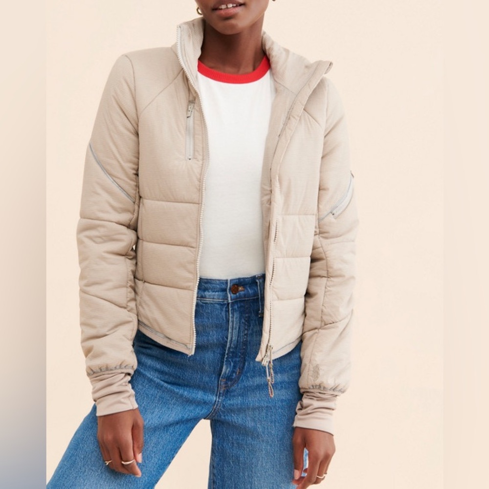 Free People FP Movement Gathering Storm Run Beige Puffer Jacket Size XS